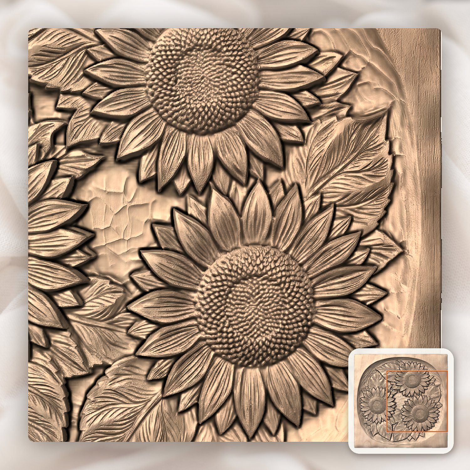 Sunflower Wreath Floral CNC Relief STL bas-relief STL — view 8