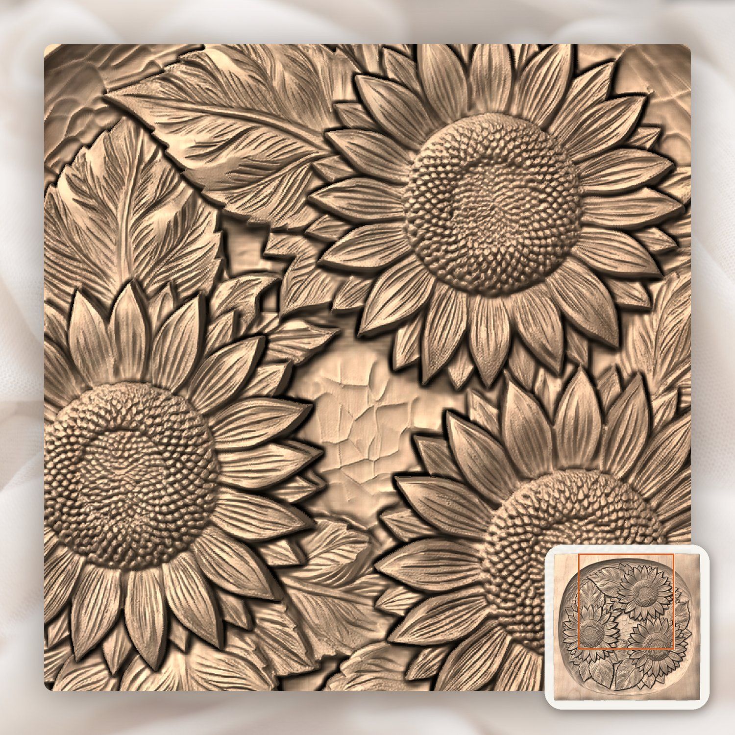 Sunflower Wreath Floral CNC Relief STL bas-relief STL — view 9