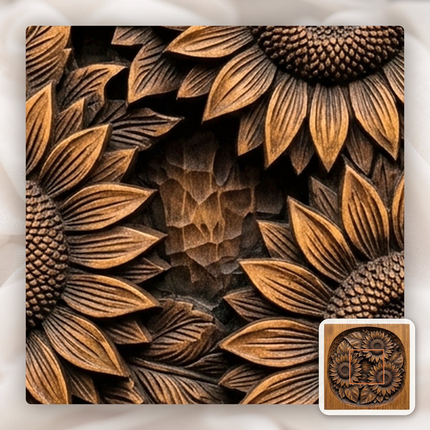 Sunflower Wreath Floral CNC Relief STL bas-relief STL — view 10