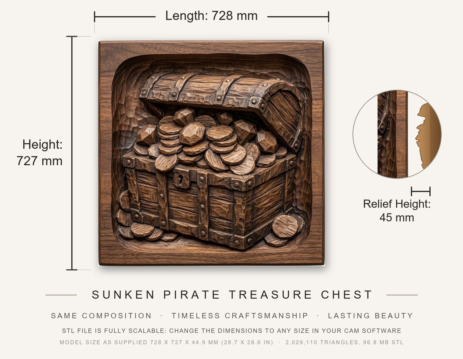 Pirate Sunken Treasure Chest CNC Relief STL bas-relief STL — view 3