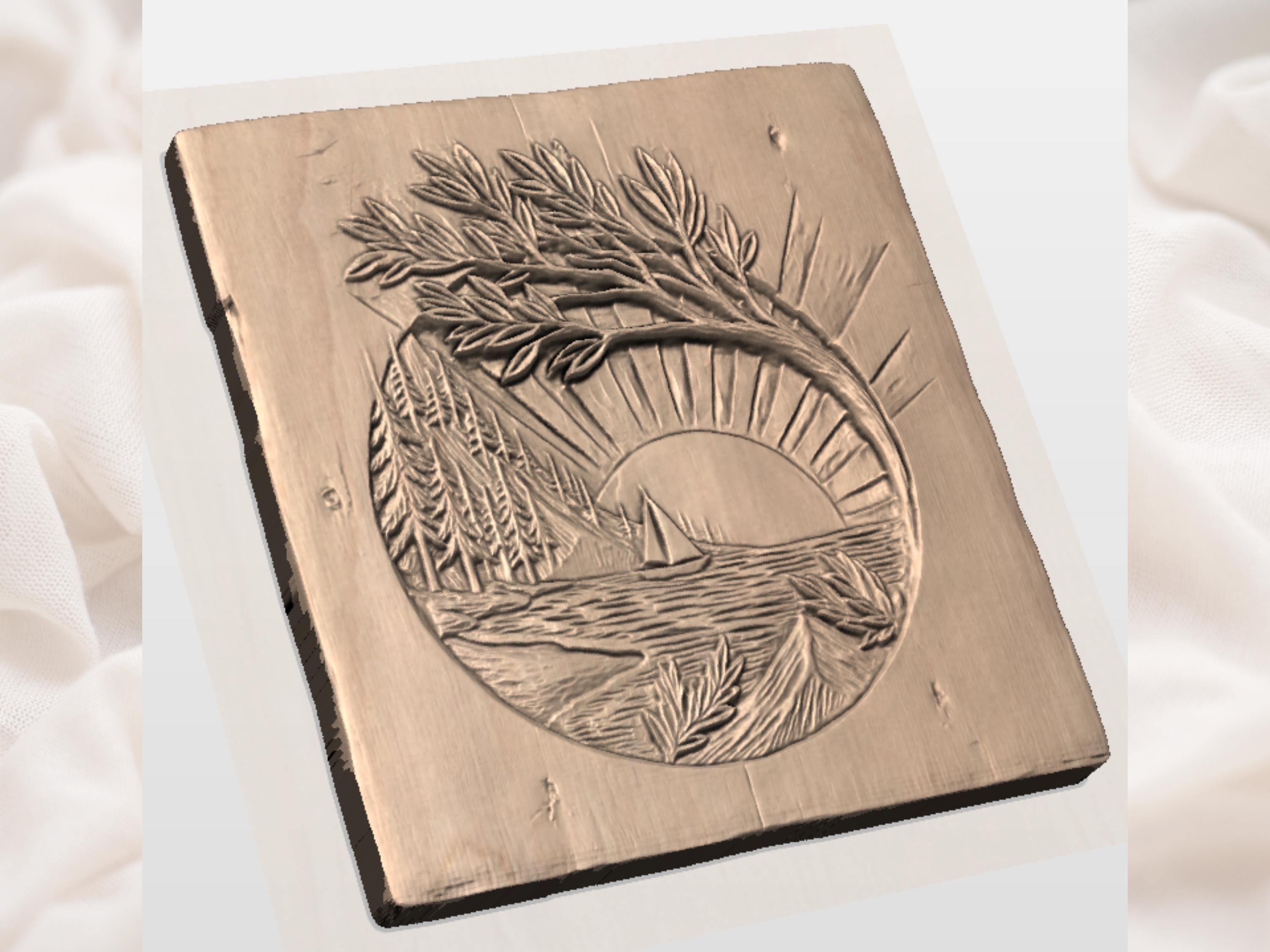 Sunset Sailboat on the Lake Bas-Relief STL Carving bas-relief STL — view 2