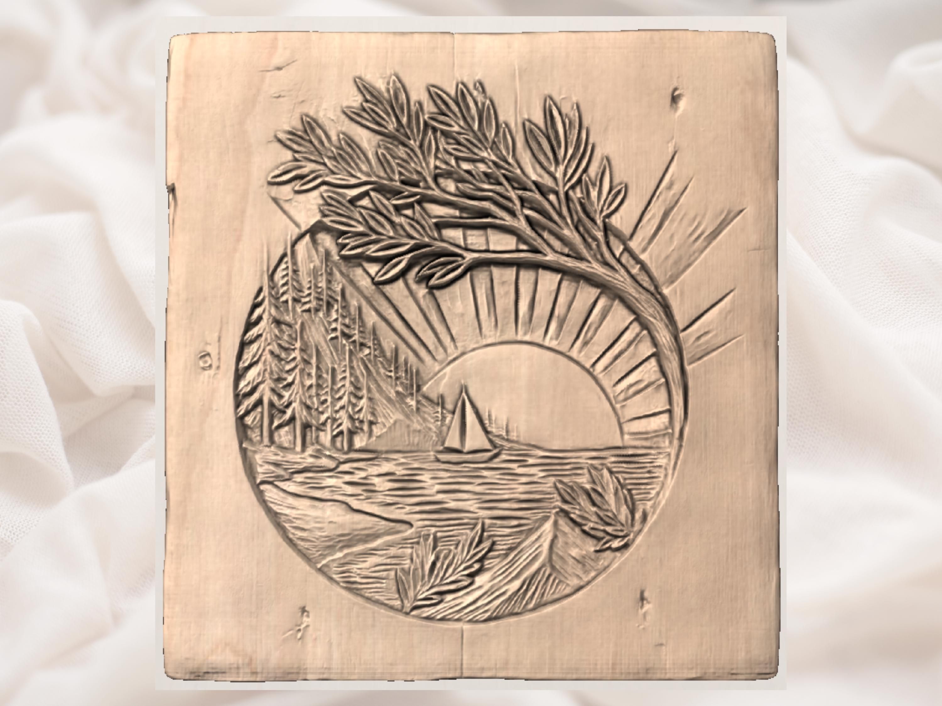 Sunset Sailboat on the Lake Bas-Relief STL Carving bas-relief STL — view 3