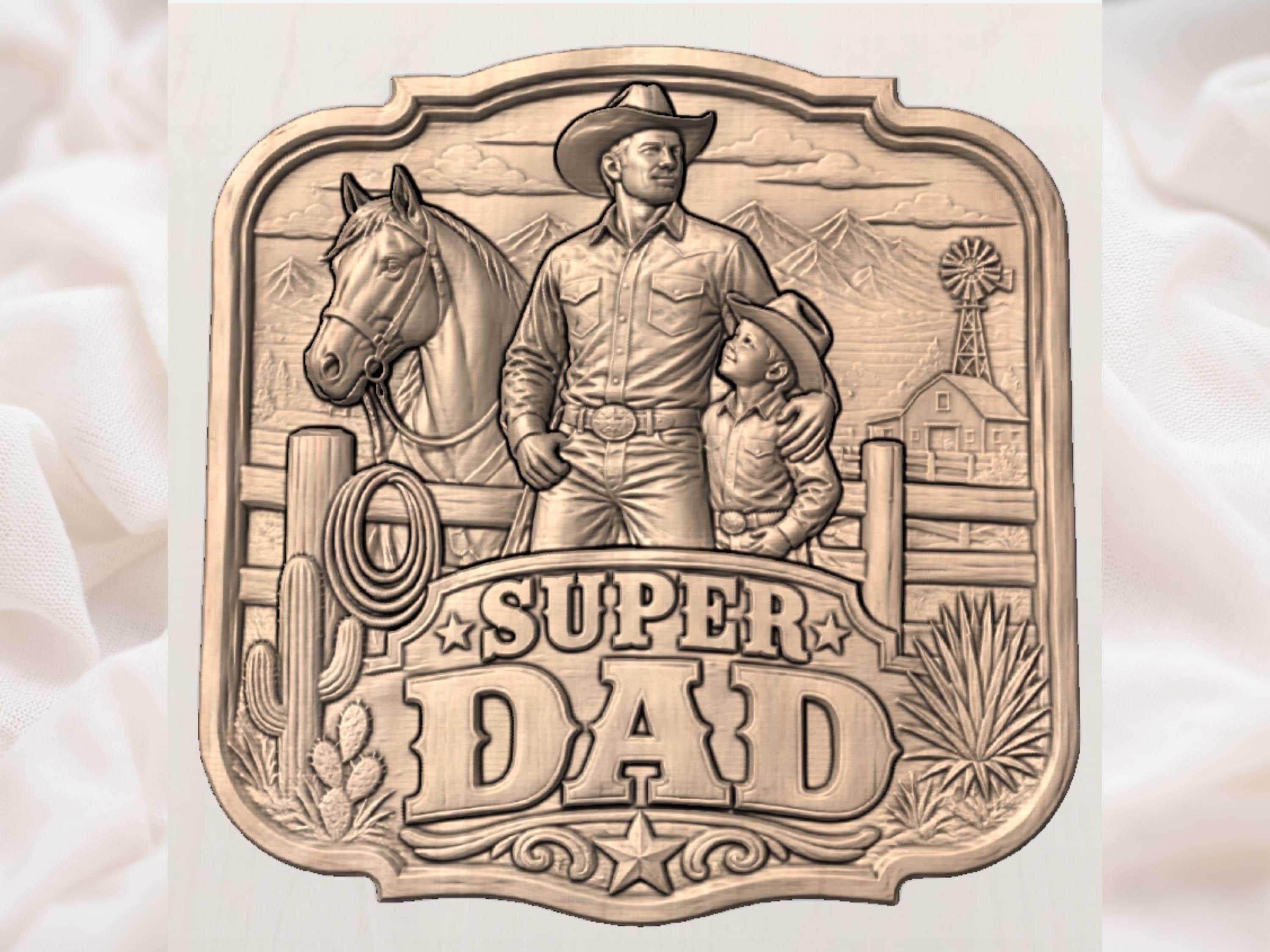 Super Dad Cowboy and Son Western Bas-Relief STL Carving bas-relief STL — view 3