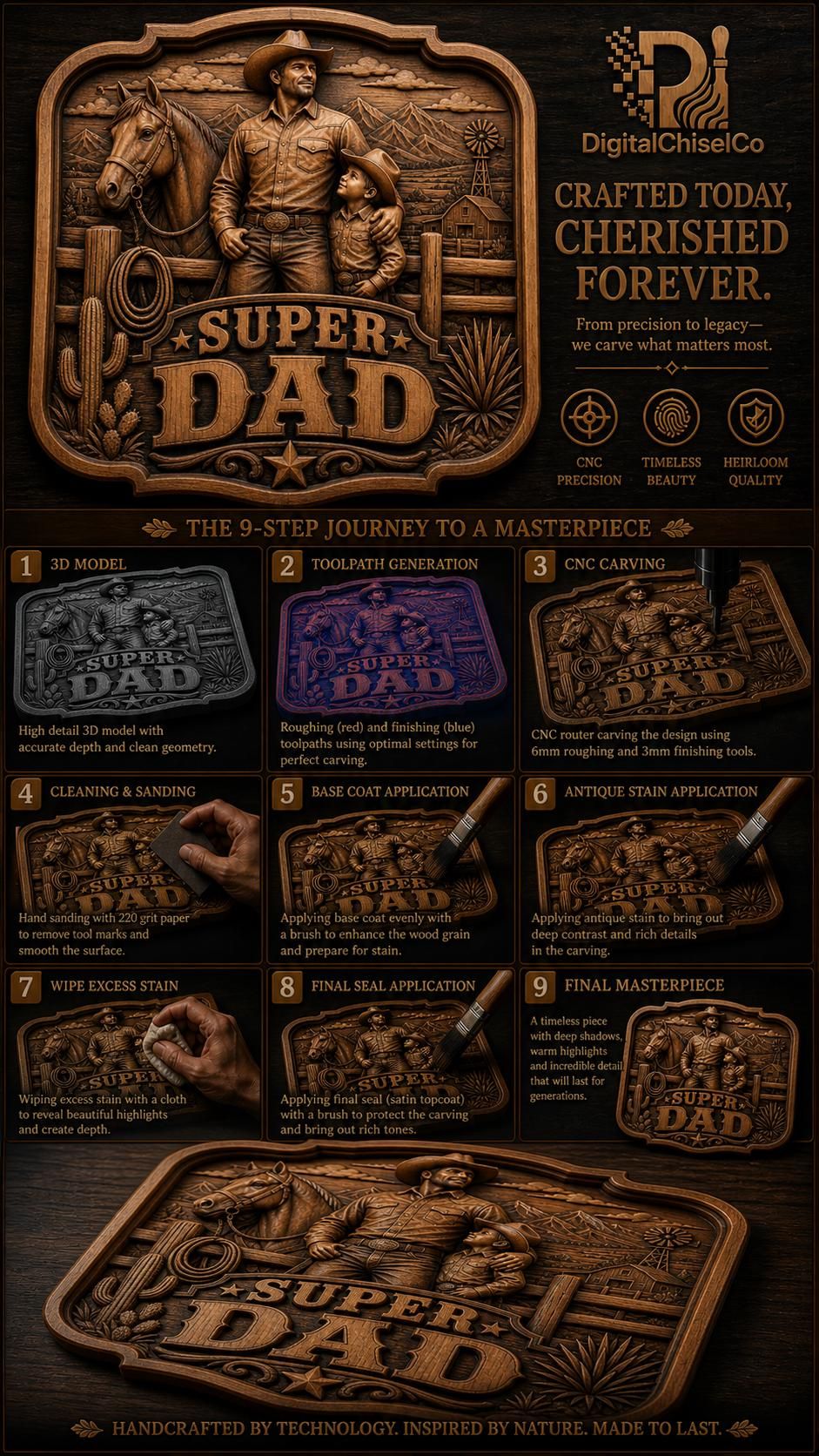 Super Dad Cowboy and Son Western Bas-Relief STL Carving bas-relief STL — view 4