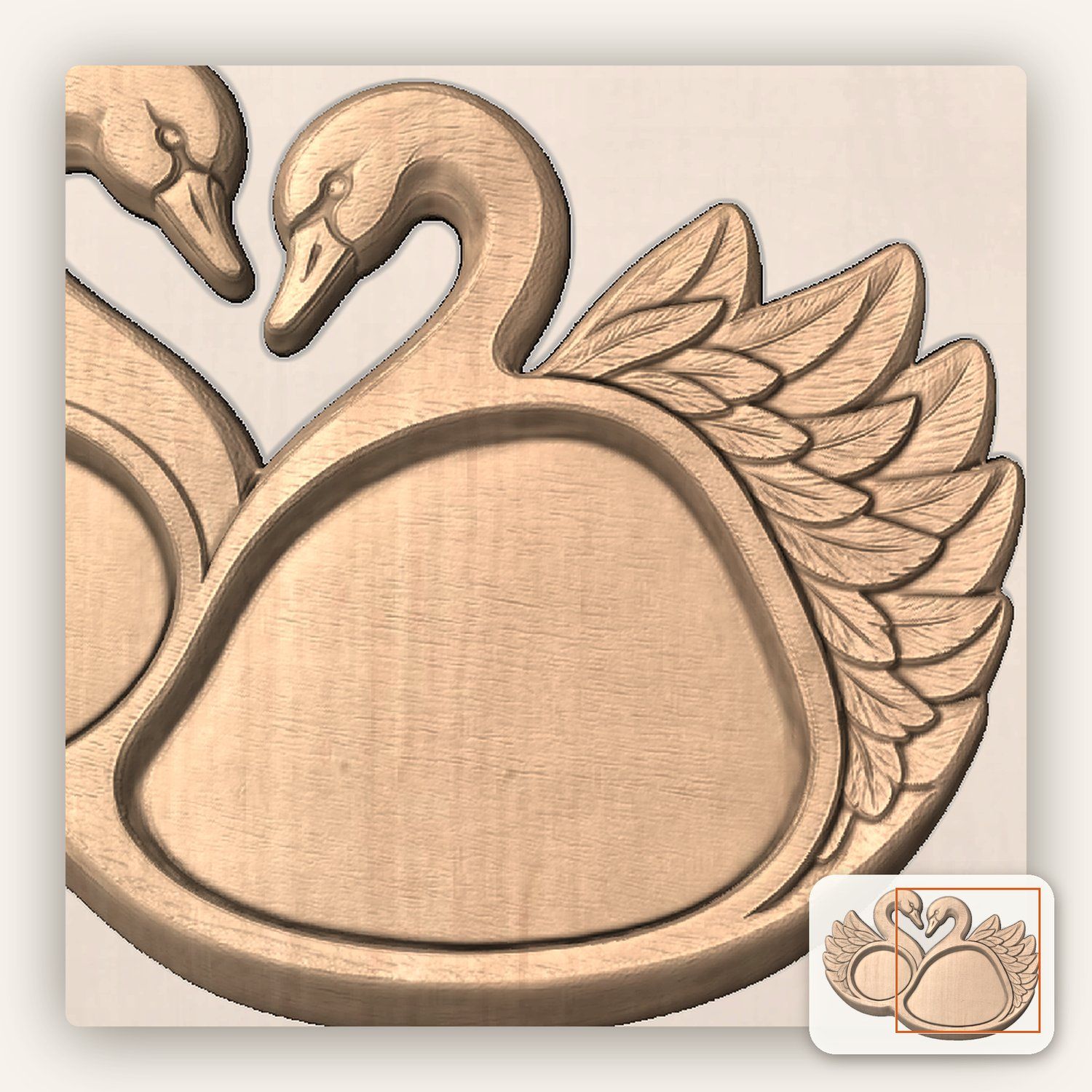 Swan Heart Serving Tray CNC Relief STL bas-relief STL — view 6