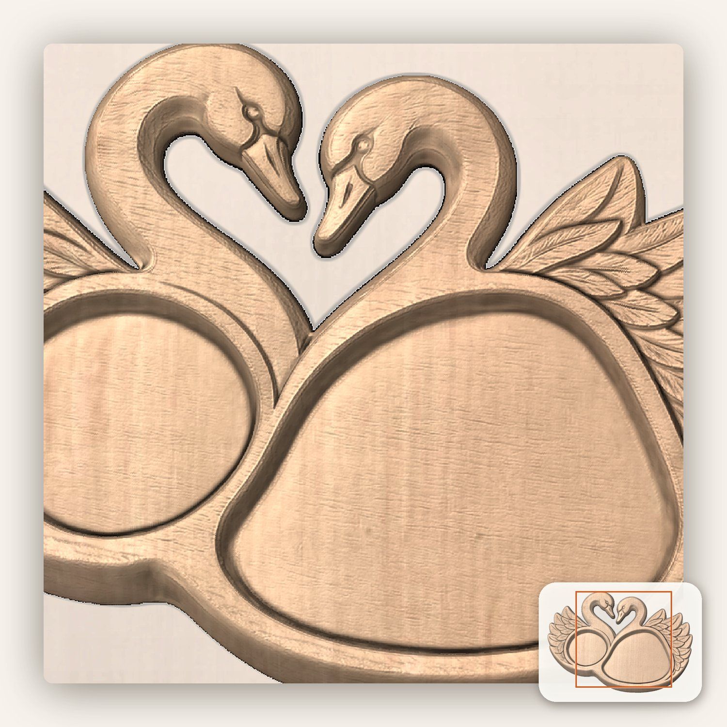 Swan Heart Serving Tray CNC Relief STL bas-relief STL — view 7