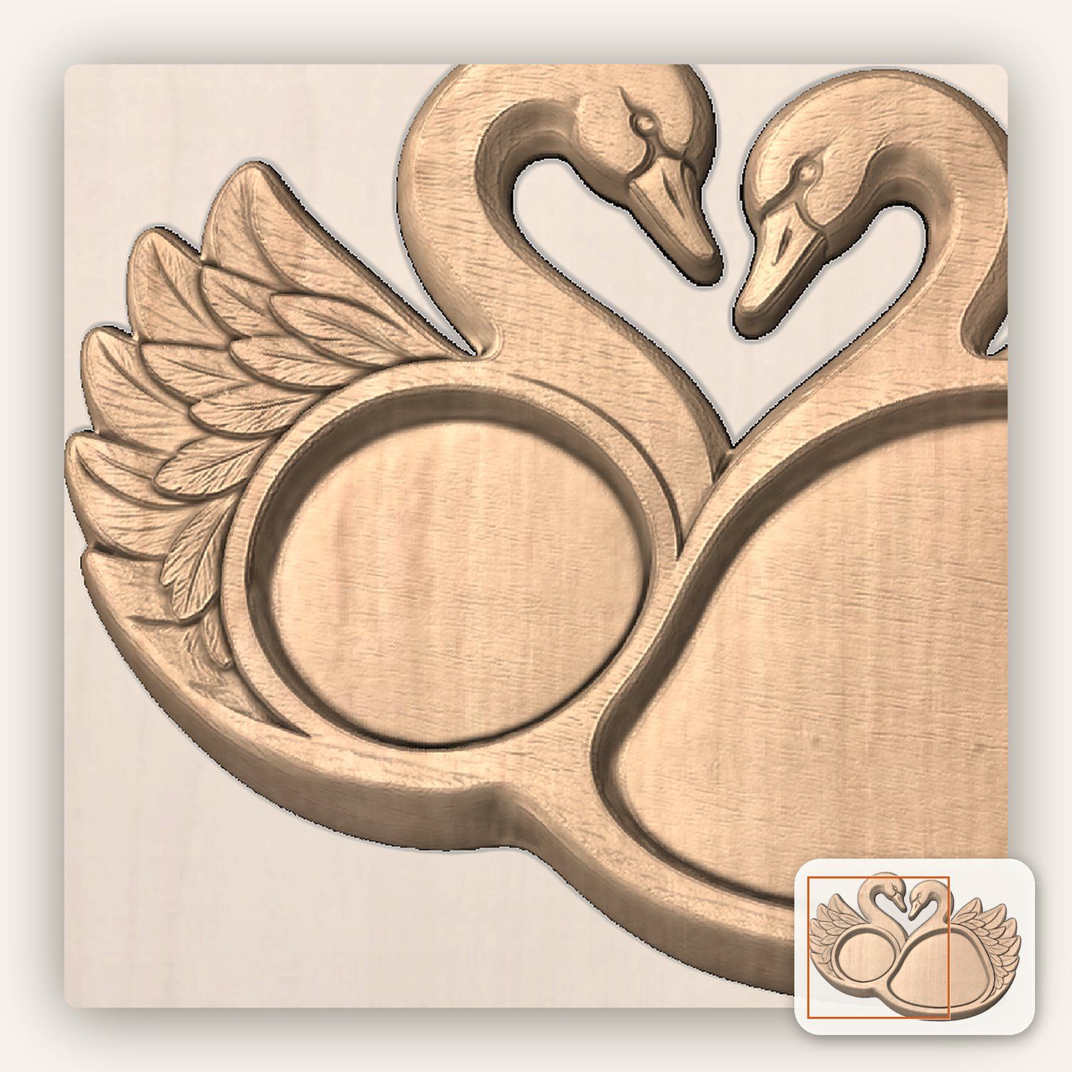 Swan Heart Serving Tray CNC Relief STL bas-relief STL — view 8