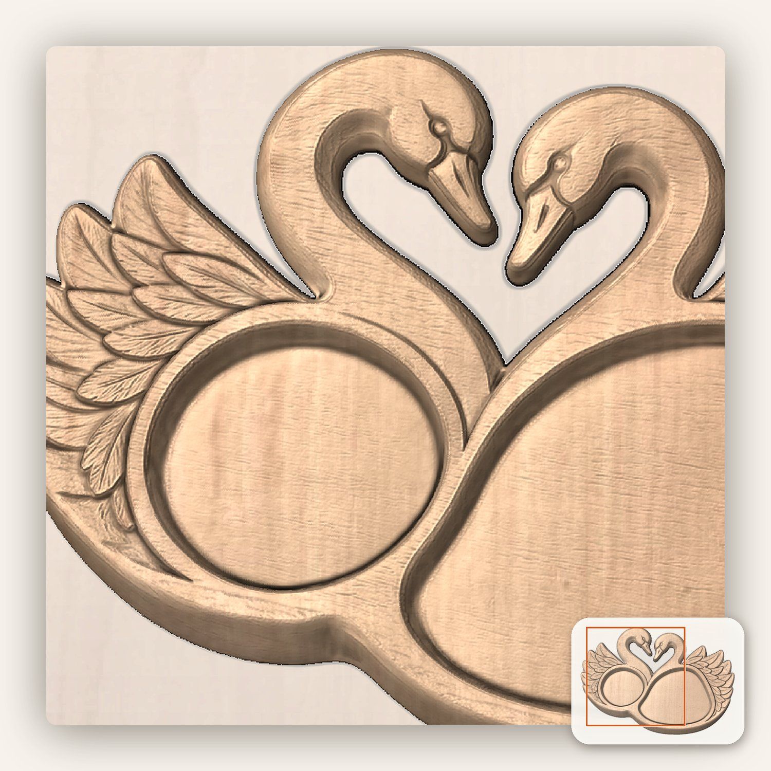Swan Heart Serving Tray CNC Relief STL bas-relief STL — view 9