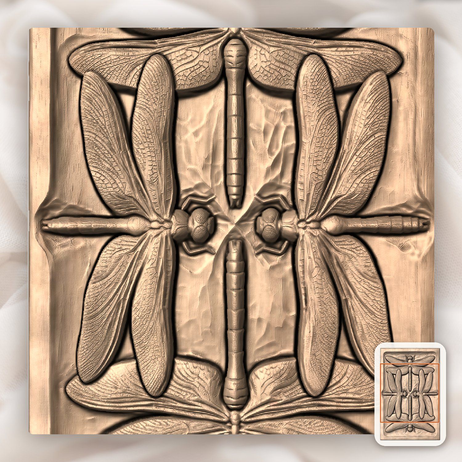 Symmetric Dragonfly Mandala CNC Relief STL bas-relief STL — view 7