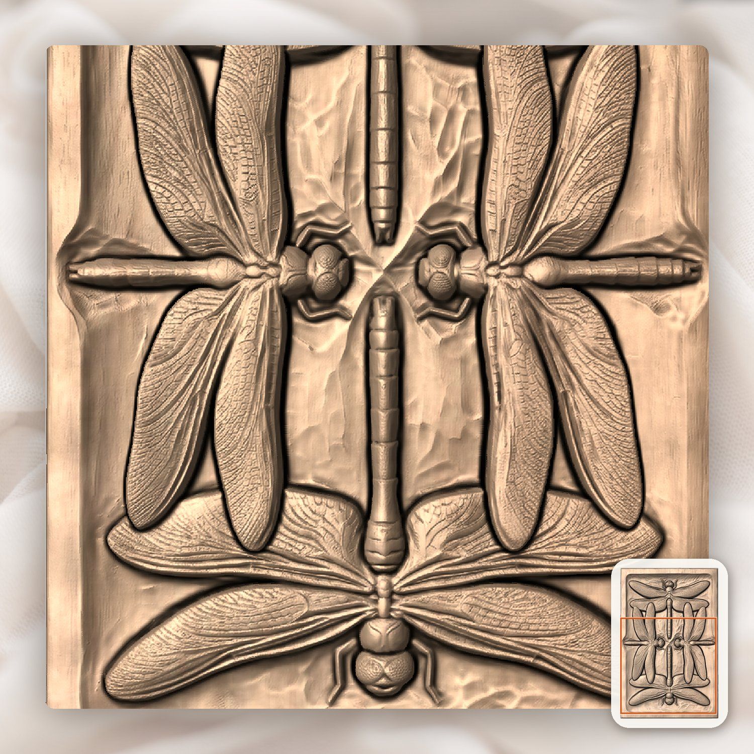 Symmetric Dragonfly Mandala CNC Relief STL bas-relief STL — view 8