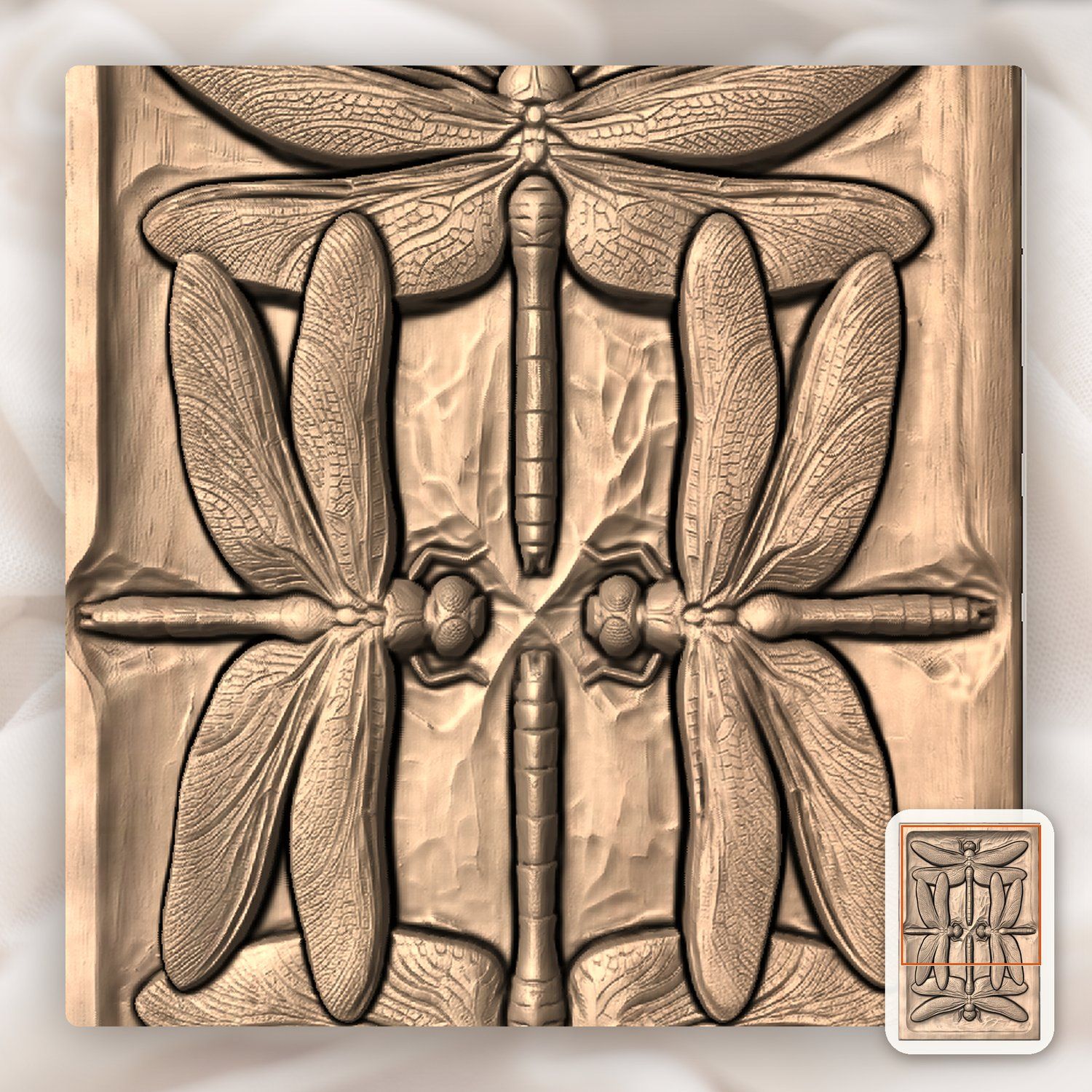 Symmetric Dragonfly Mandala CNC Relief STL bas-relief STL — view 9