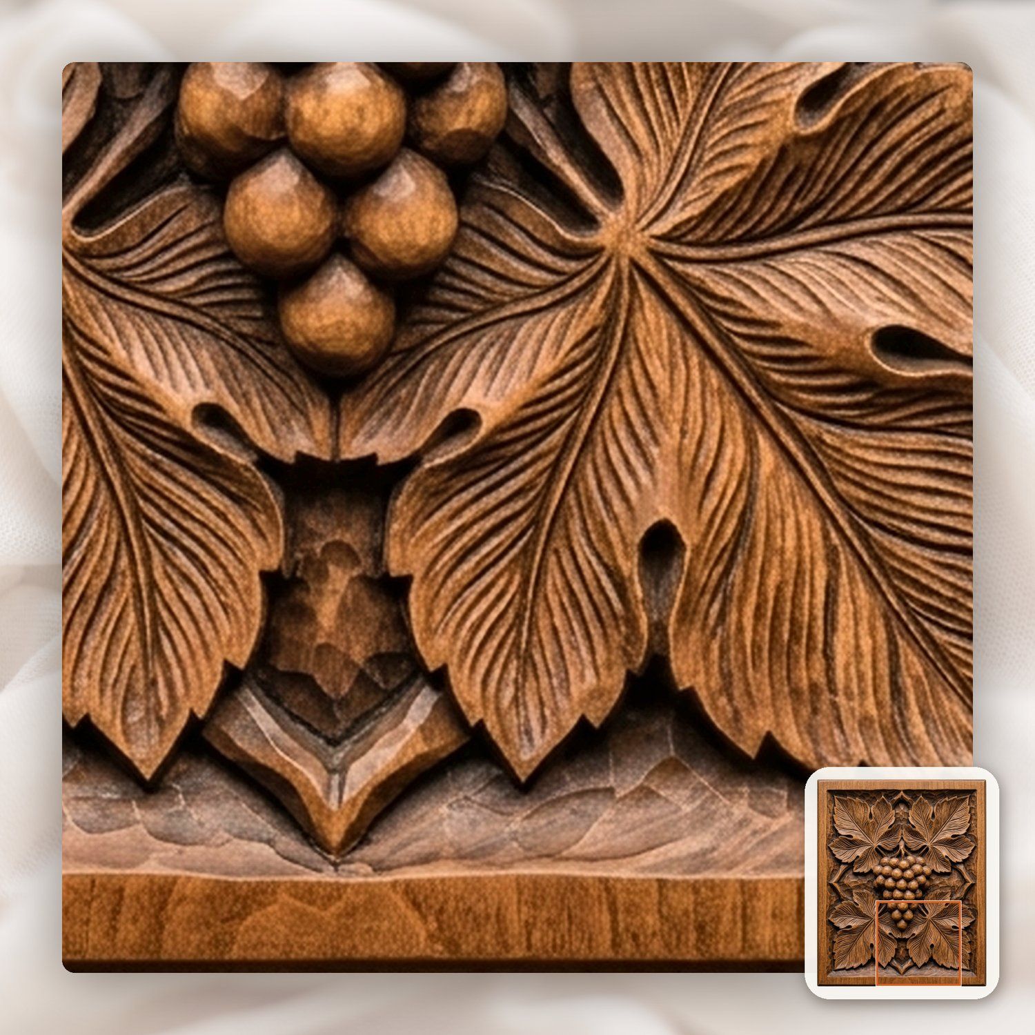 Symmetrical Grape Cluster Vine Leaf CNC Relief STL bas-relief STL — view 10