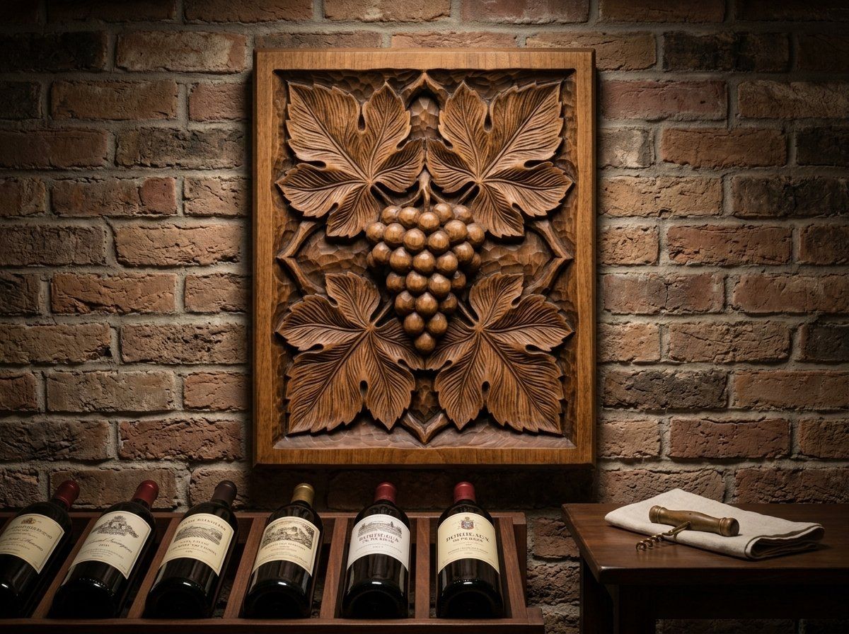 Symmetrical Grape Cluster Vine Leaf CNC Relief STL bas-relief STL — view 14