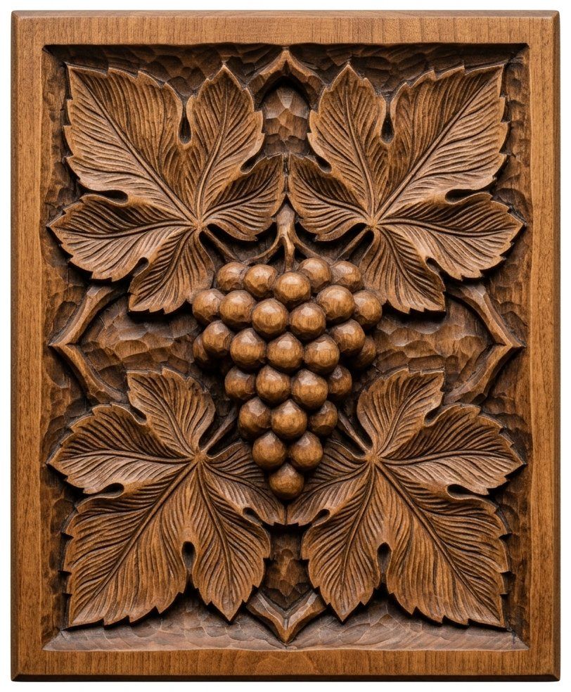 Symmetrical Grape Cluster Vine Leaf CNC Relief STL bas-relief STL — view 2