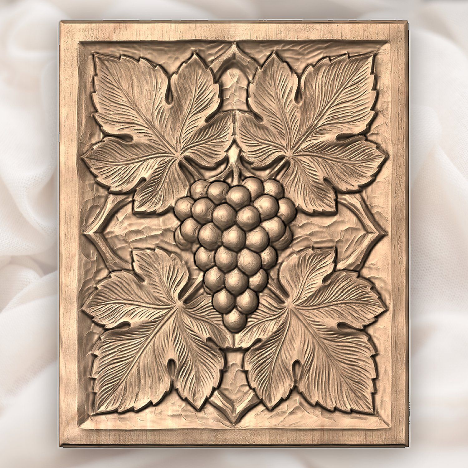Symmetrical Grape Cluster Vine Leaf CNC Relief STL bas-relief STL — view 3