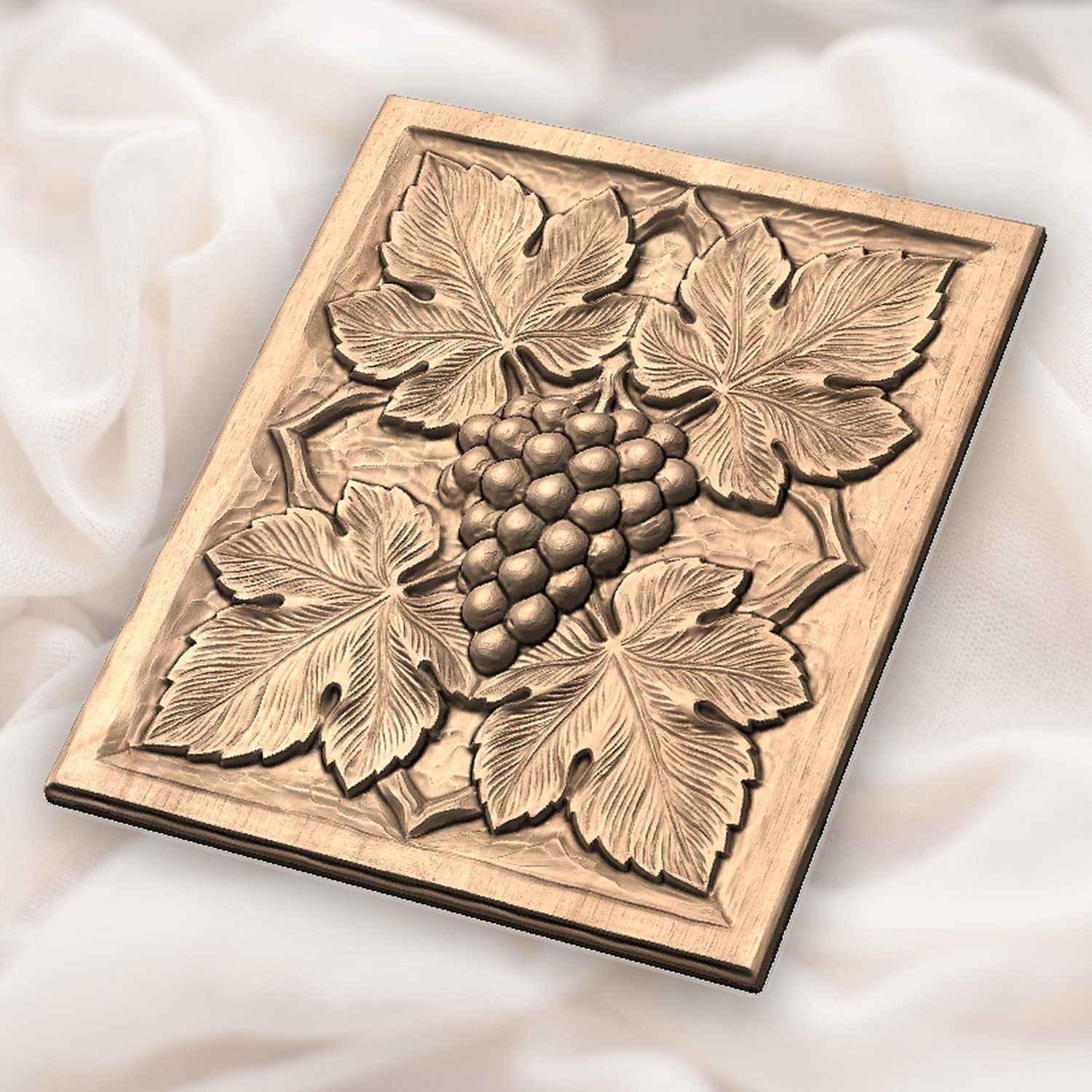 Symmetrical Grape Cluster Vine Leaf CNC Relief STL bas-relief STL — view 4