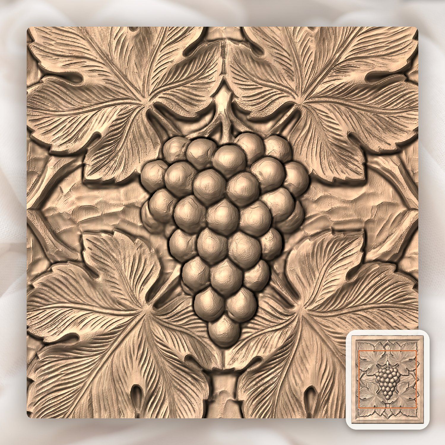 Symmetrical Grape Cluster Vine Leaf CNC Relief STL bas-relief STL — view 5