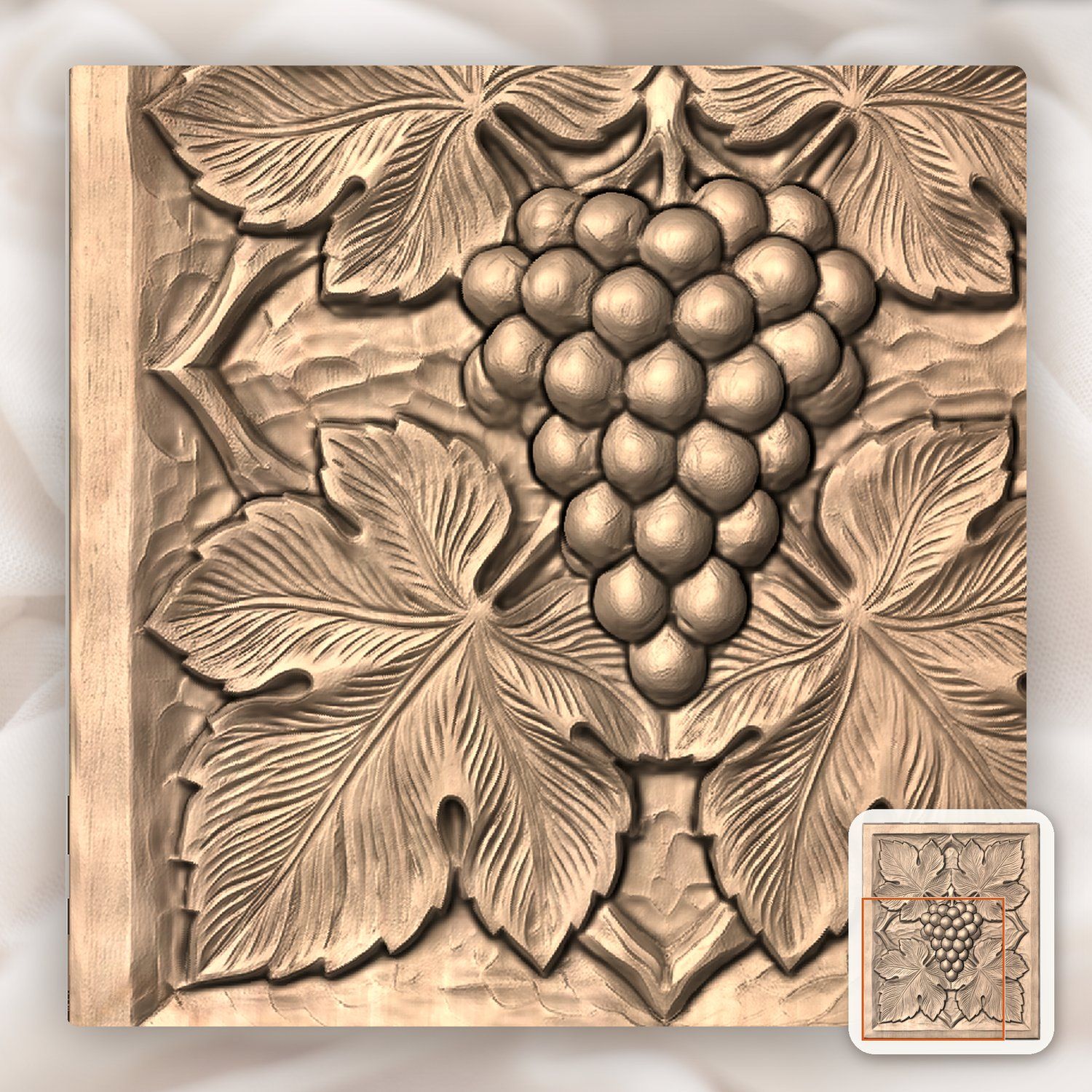 Symmetrical Grape Cluster Vine Leaf CNC Relief STL bas-relief STL — view 6