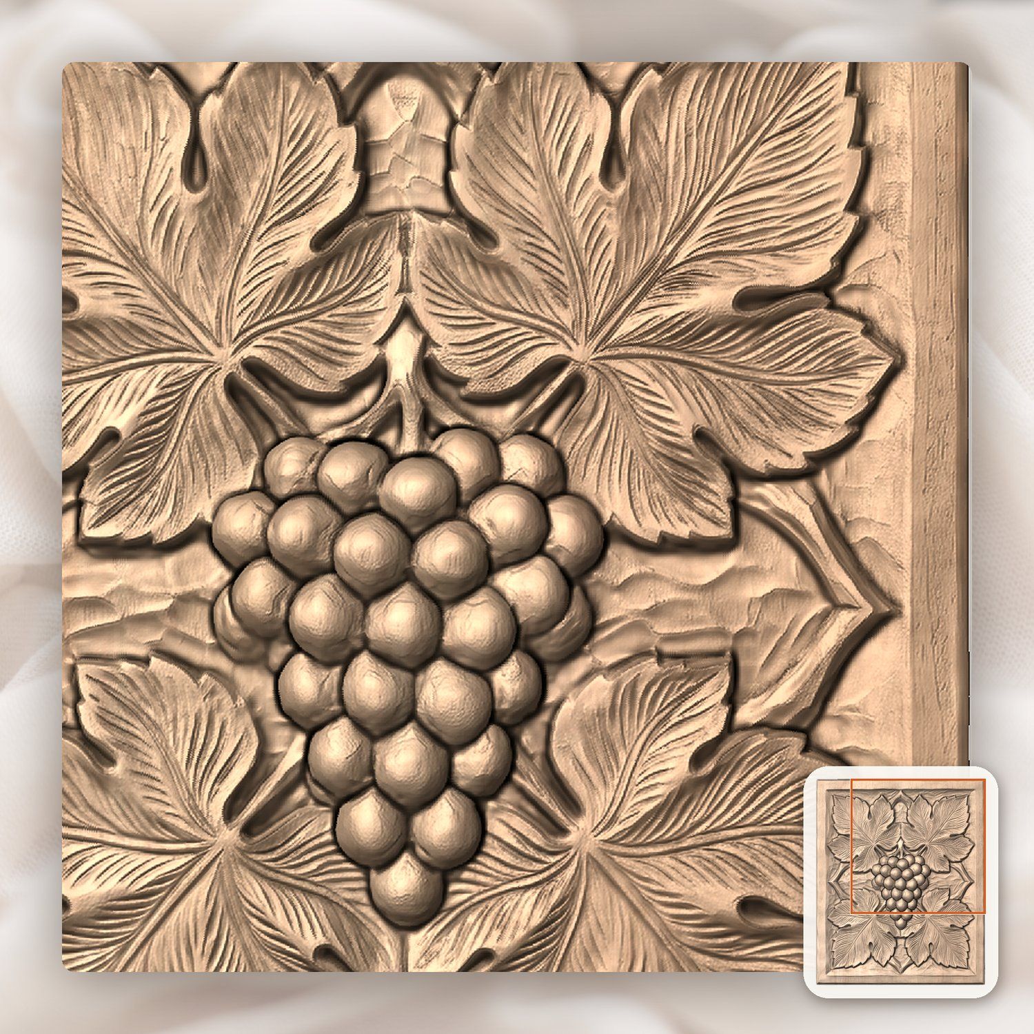 Symmetrical Grape Cluster Vine Leaf CNC Relief STL bas-relief STL — view 7