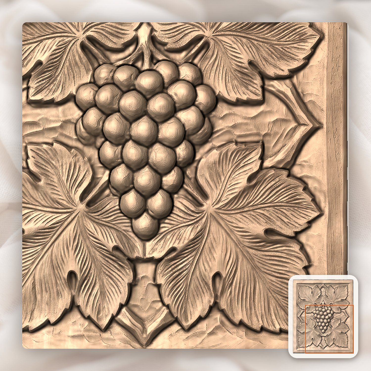 Symmetrical Grape Cluster Vine Leaf CNC Relief STL bas-relief STL — view 8