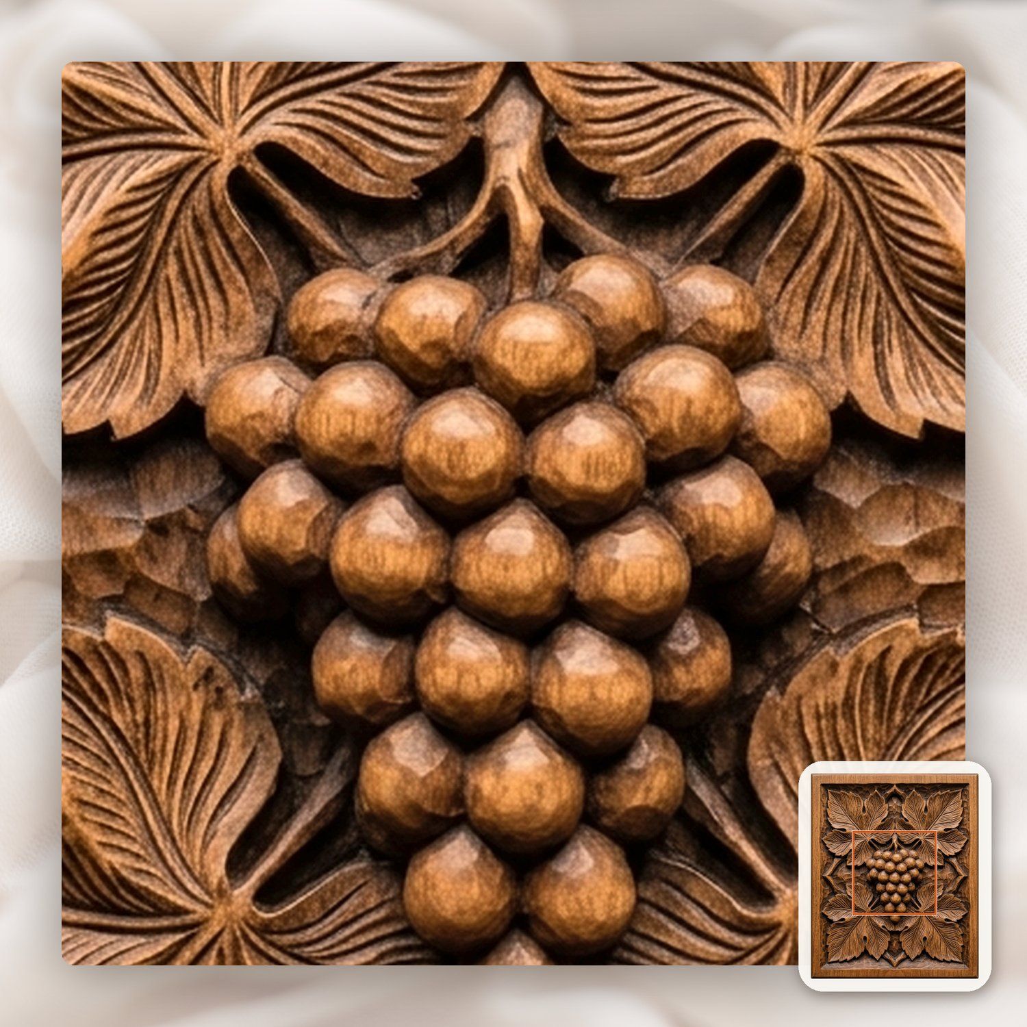 Symmetrical Grape Cluster Vine Leaf CNC Relief STL bas-relief STL — view 9