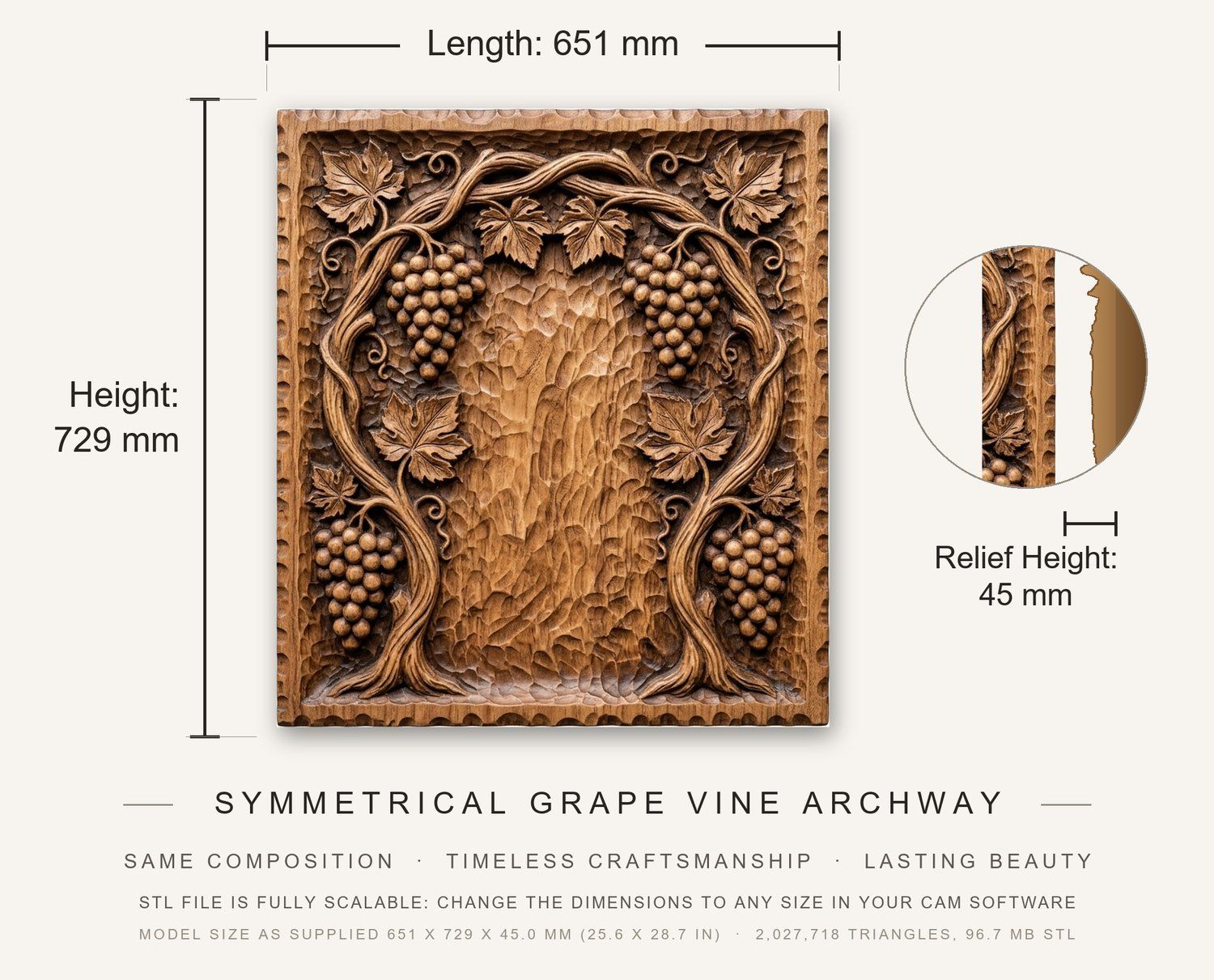 Symmetrical Grape Vine Archway CNC Relief STL bas-relief STL — view 12