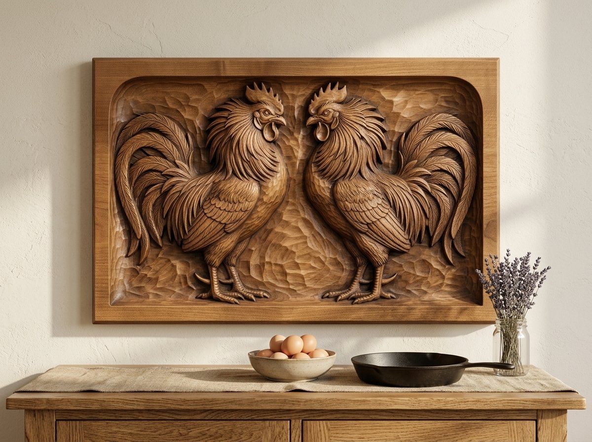 Rooster Fight CNC Relief STL bas-relief STL — view 13