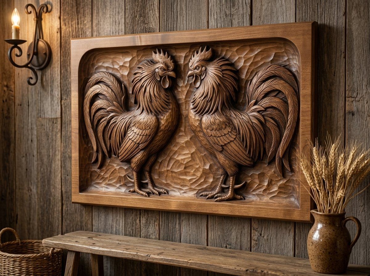 Rooster Fight CNC Relief STL bas-relief STL — view 14