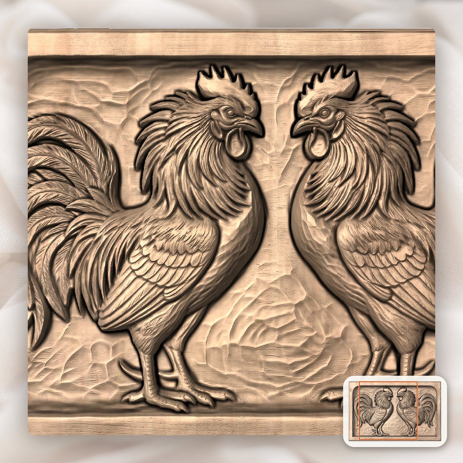 Rooster Fight CNC Relief STL bas-relief STL — view 7