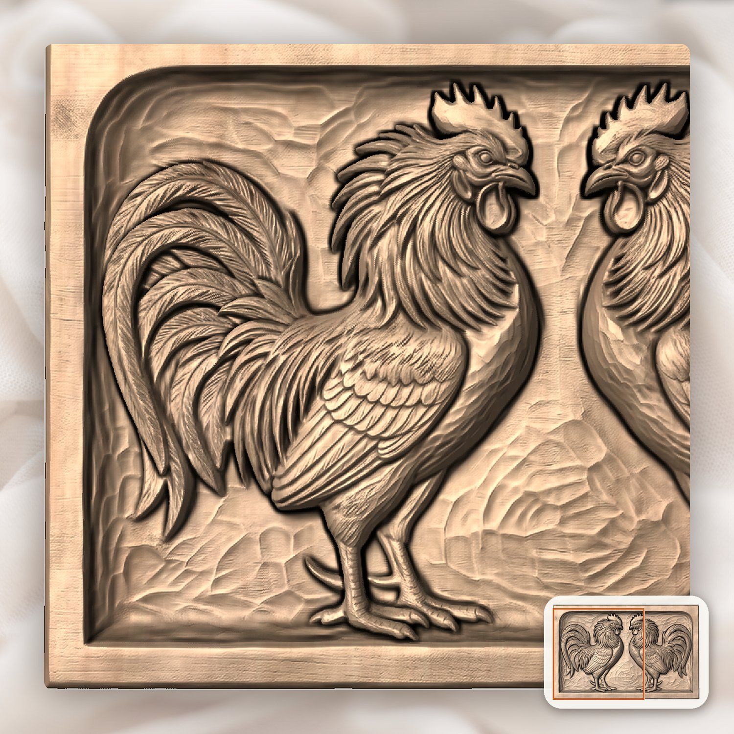Rooster Fight CNC Relief STL bas-relief STL — view 9