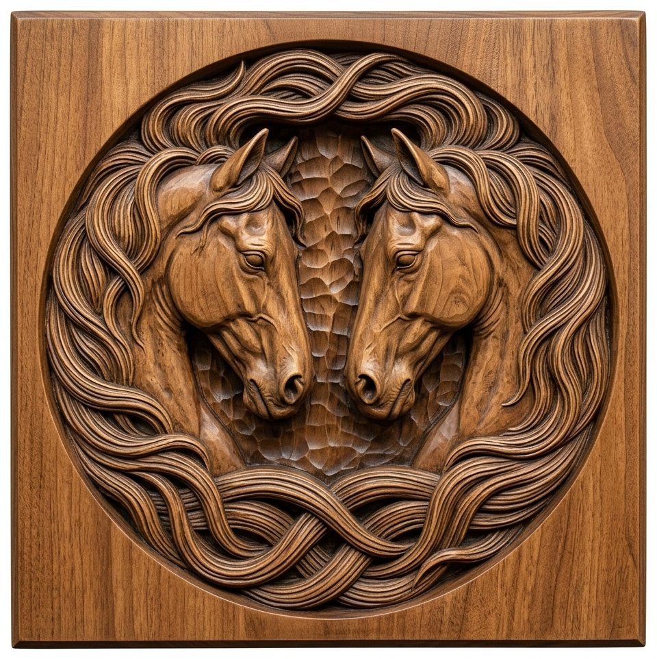 Symmetrical Twin Stallion CNC Relief STL bas-relief STL — view 12