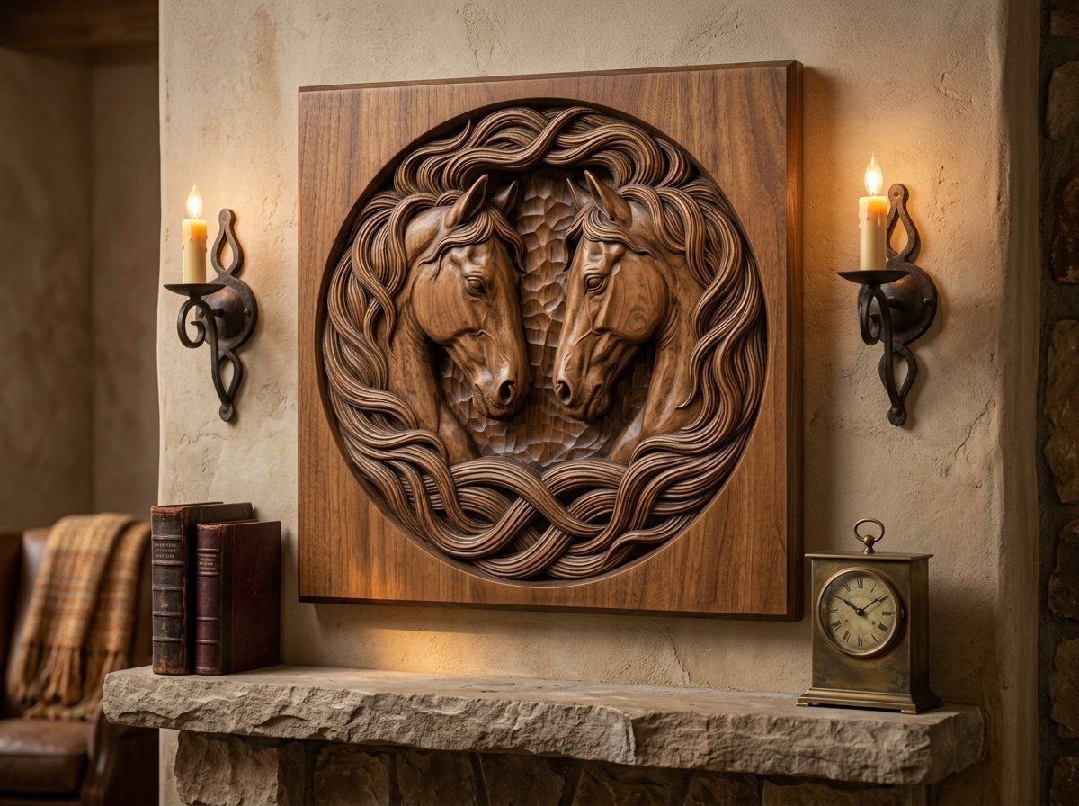 Symmetrical Twin Stallion CNC Relief STL bas-relief STL — view 13