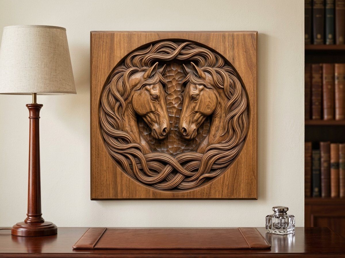 Symmetrical Twin Stallion CNC Relief STL bas-relief STL — view 14