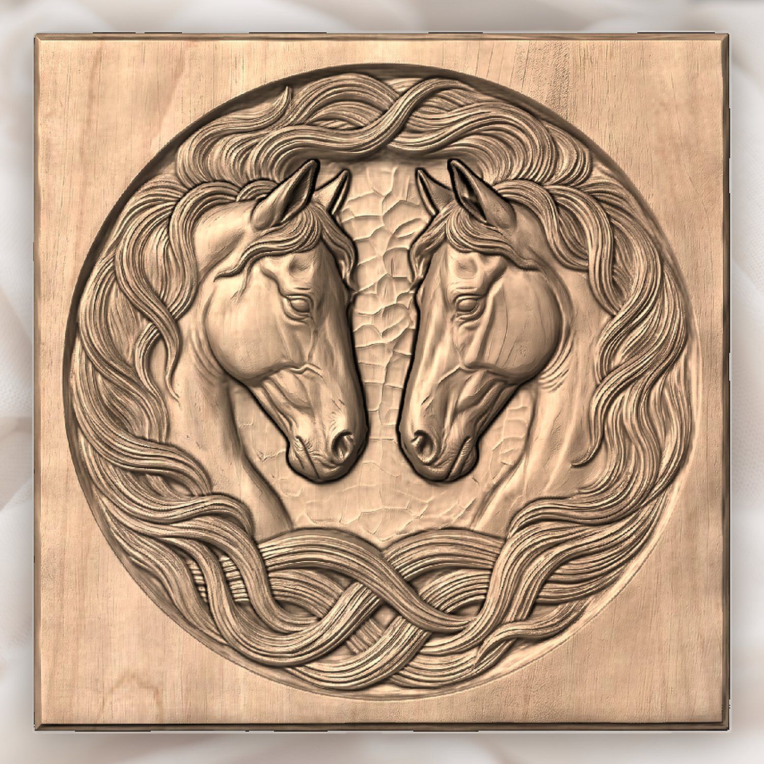 Symmetrical Twin Stallion CNC Relief STL bas-relief STL — view 4