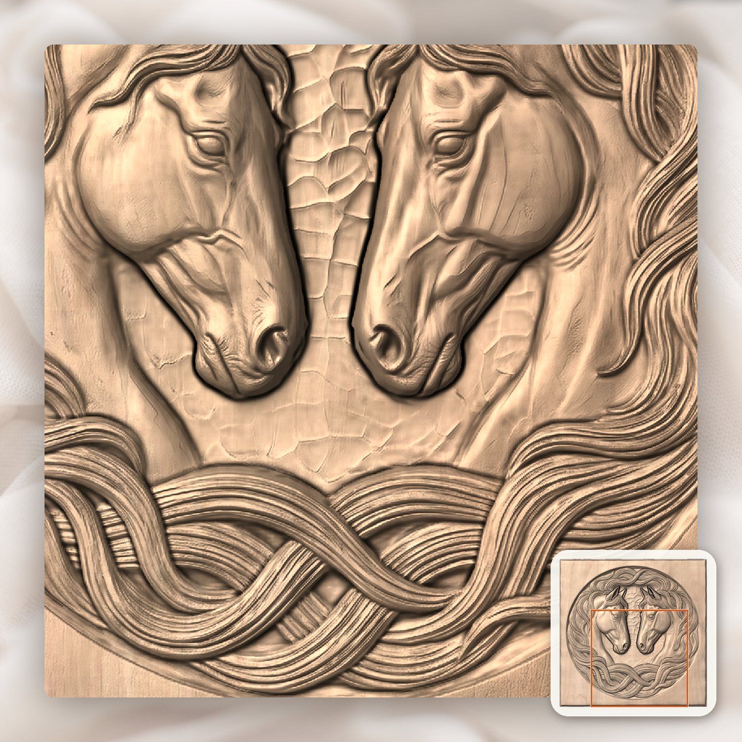 Symmetrical Twin Stallion CNC Relief STL bas-relief STL — view 6