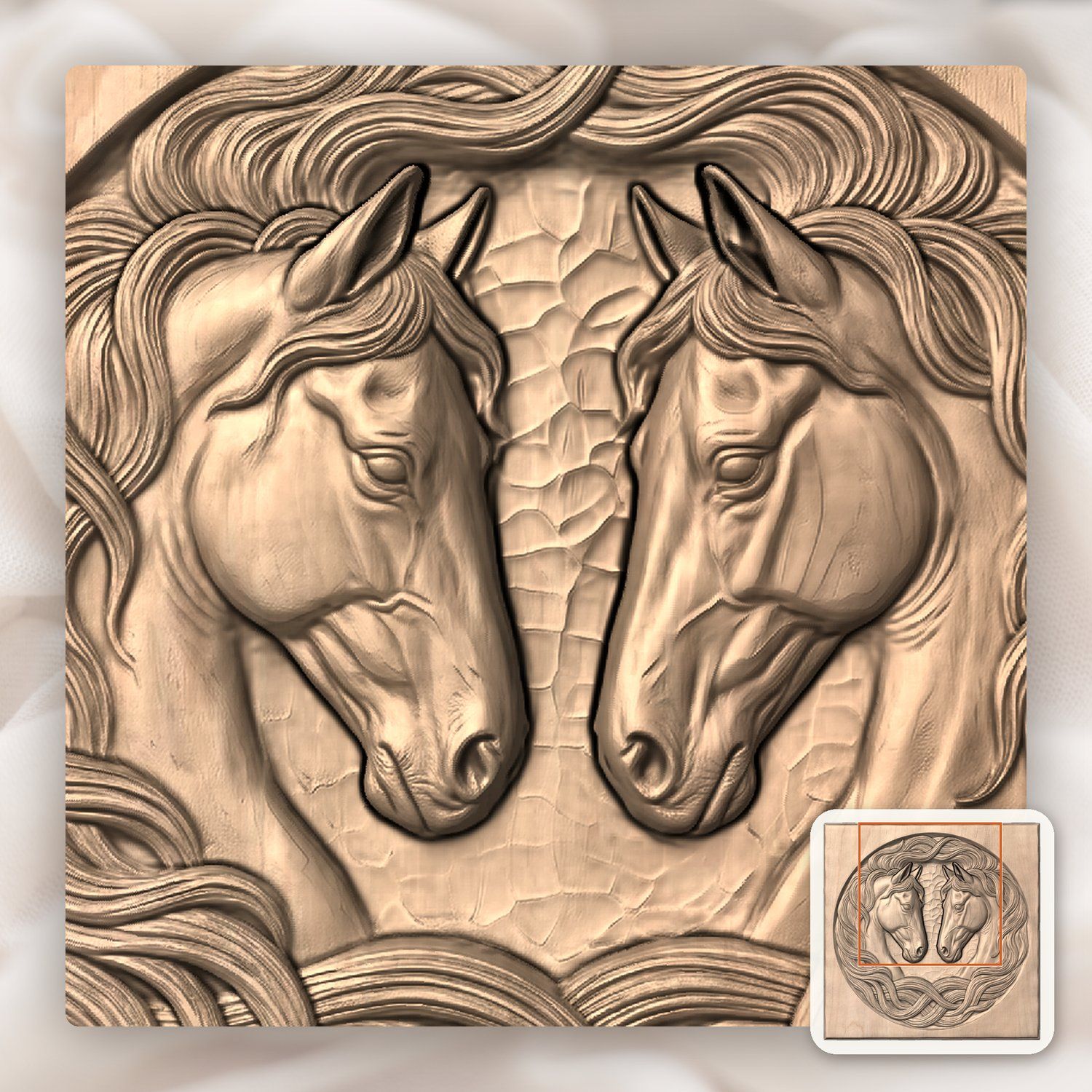 Symmetrical Twin Stallion CNC Relief STL bas-relief STL — view 7