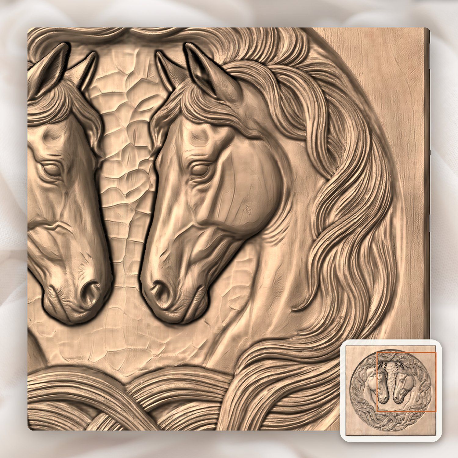 Symmetrical Twin Stallion CNC Relief STL bas-relief STL — view 8