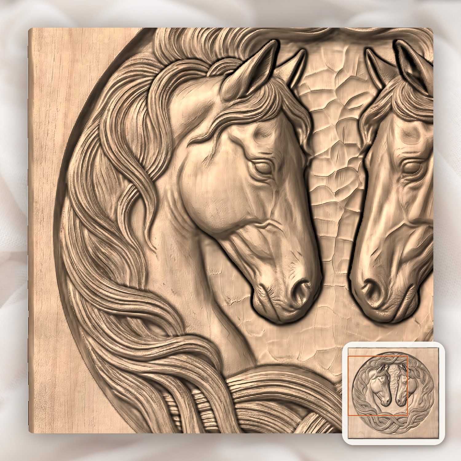 Symmetrical Twin Stallion CNC Relief STL bas-relief STL — view 9