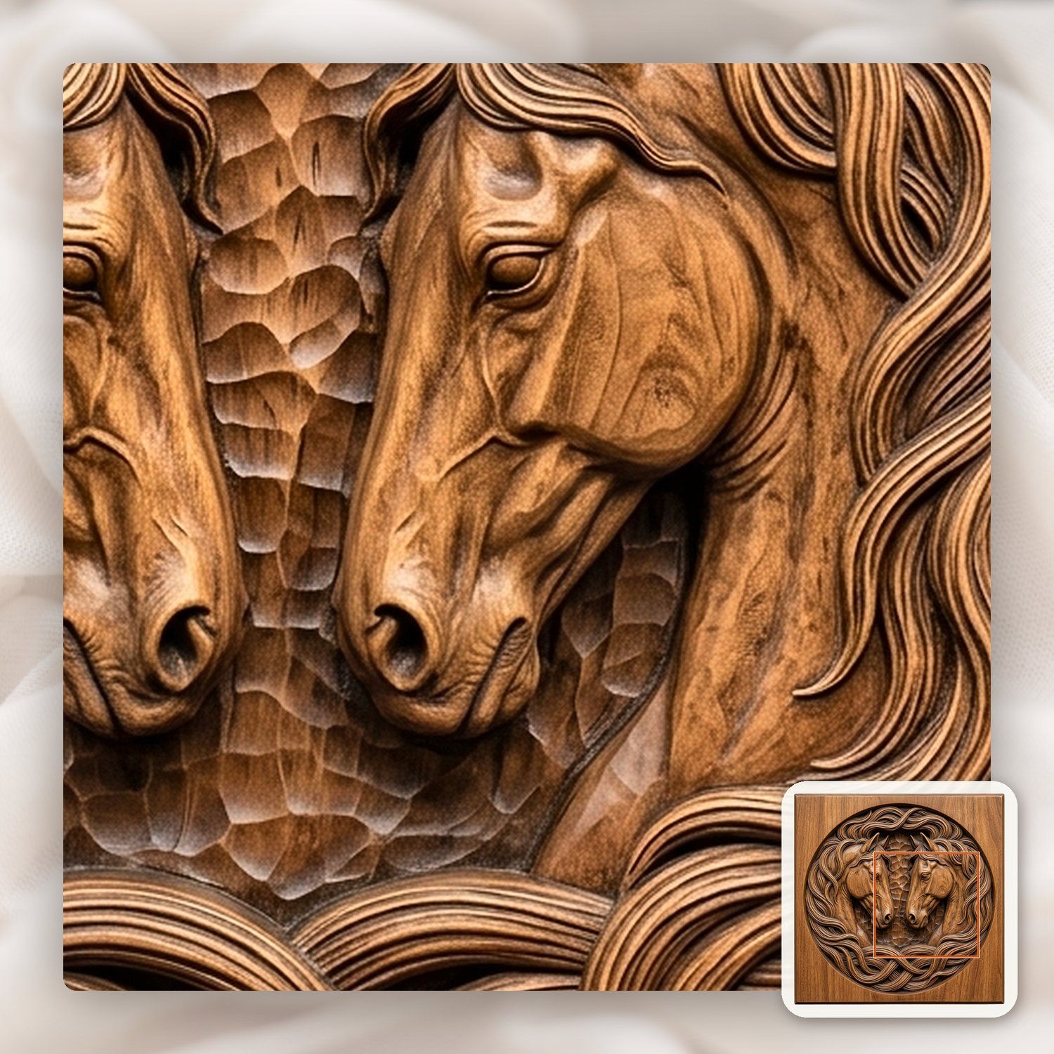 Symmetrical Twin Stallion CNC Relief STL bas-relief STL — view 10