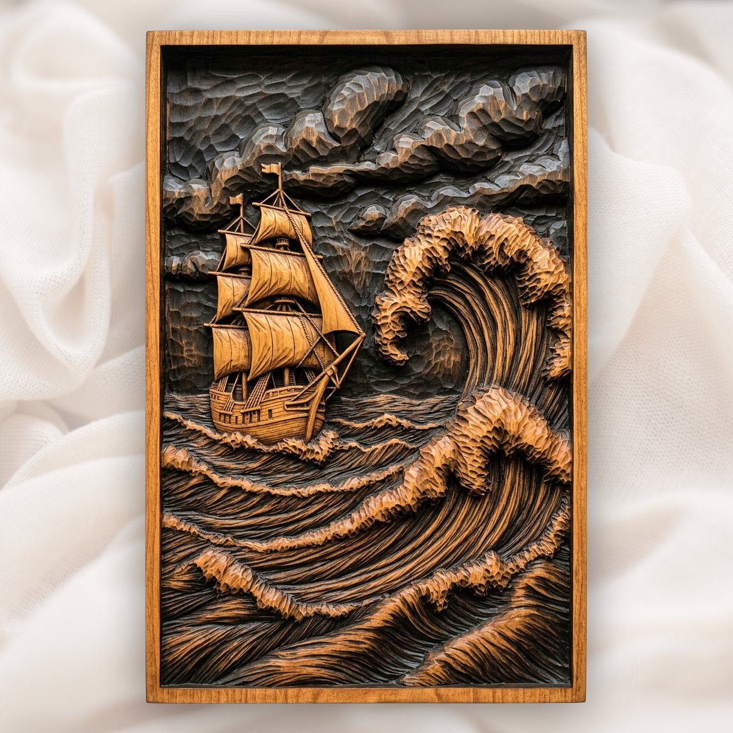 Tall Ship Stormy Sea Wave CNC Relief STL bas-relief STL design