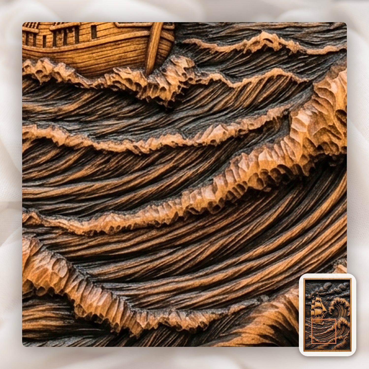 Tall Ship Stormy Sea Wave CNC Relief STL bas-relief STL — view 12