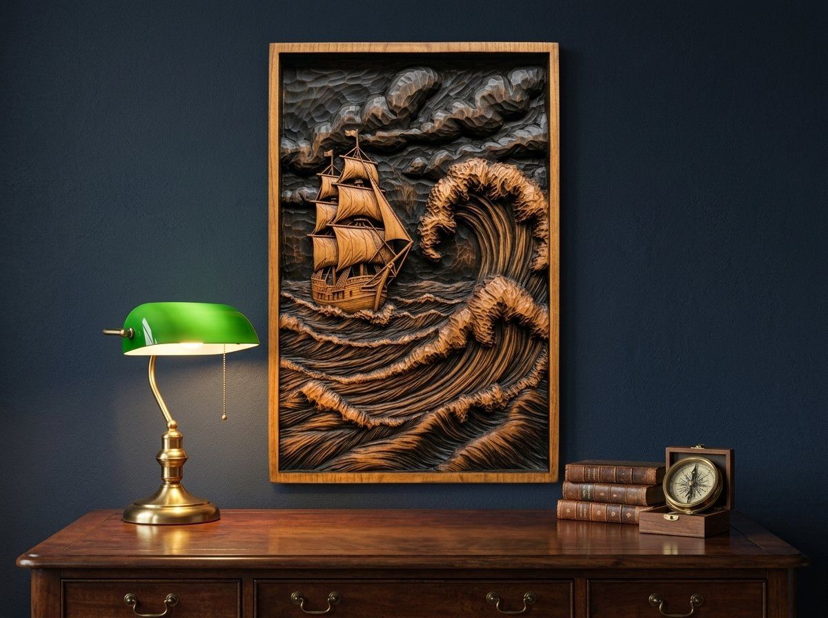 Tall Ship Stormy Sea Wave CNC Relief STL bas-relief STL — view 13