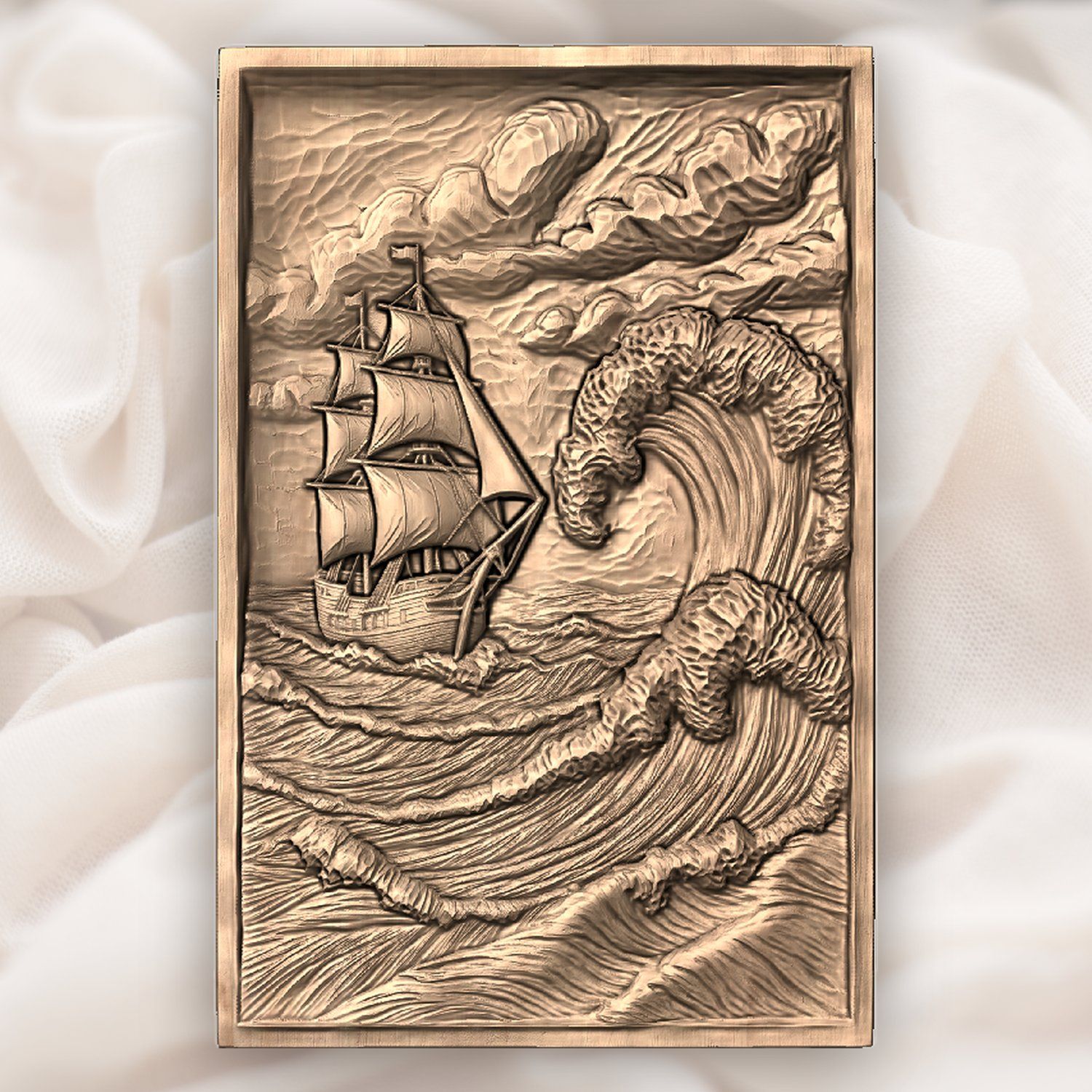 Tall Ship Stormy Sea Wave CNC Relief STL bas-relief STL — view 5