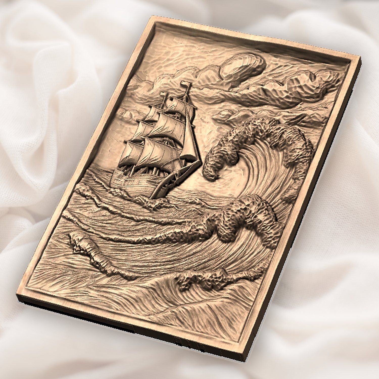 Tall Ship Stormy Sea Wave CNC Relief STL bas-relief STL — view 6