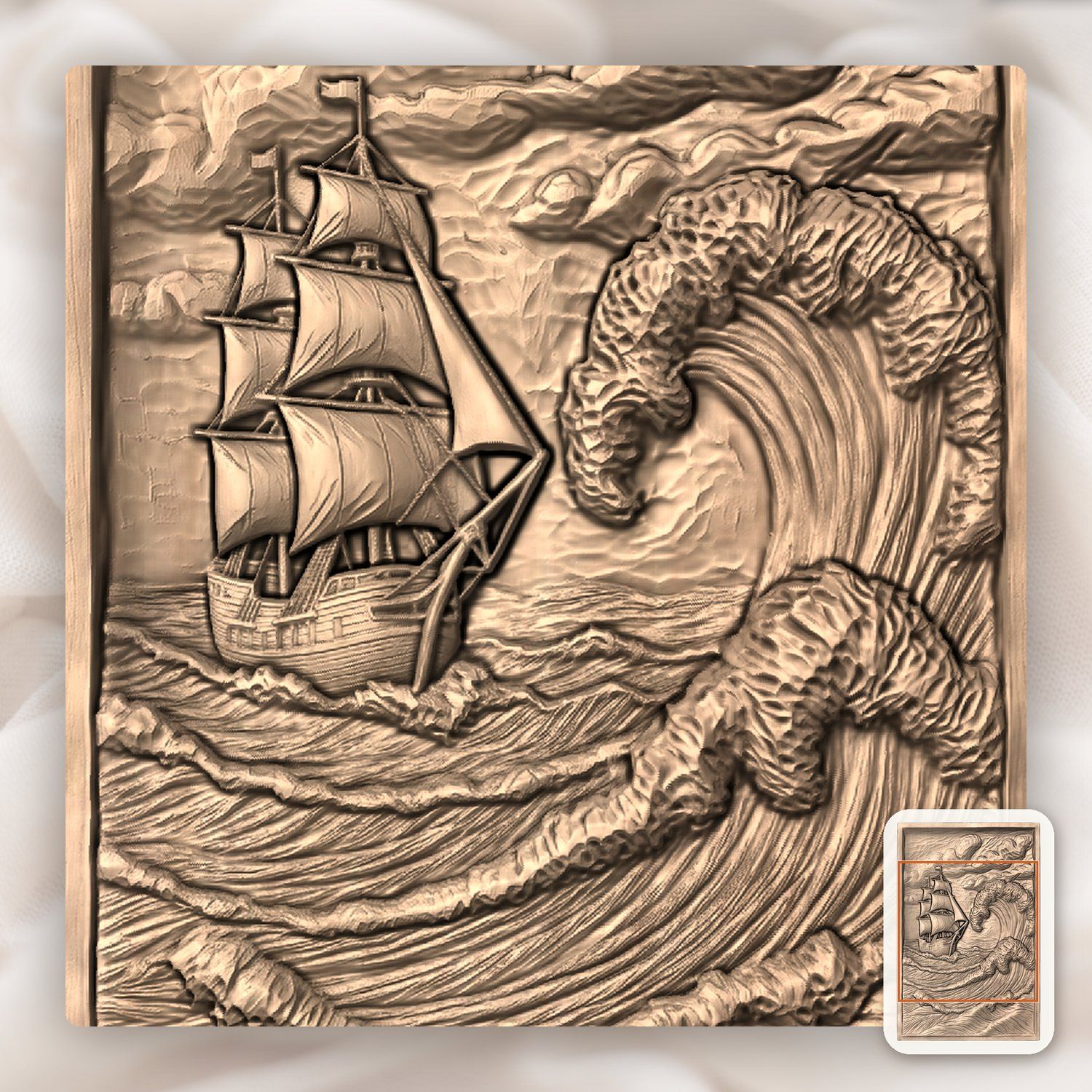 Tall Ship Stormy Sea Wave CNC Relief STL bas-relief STL — view 7