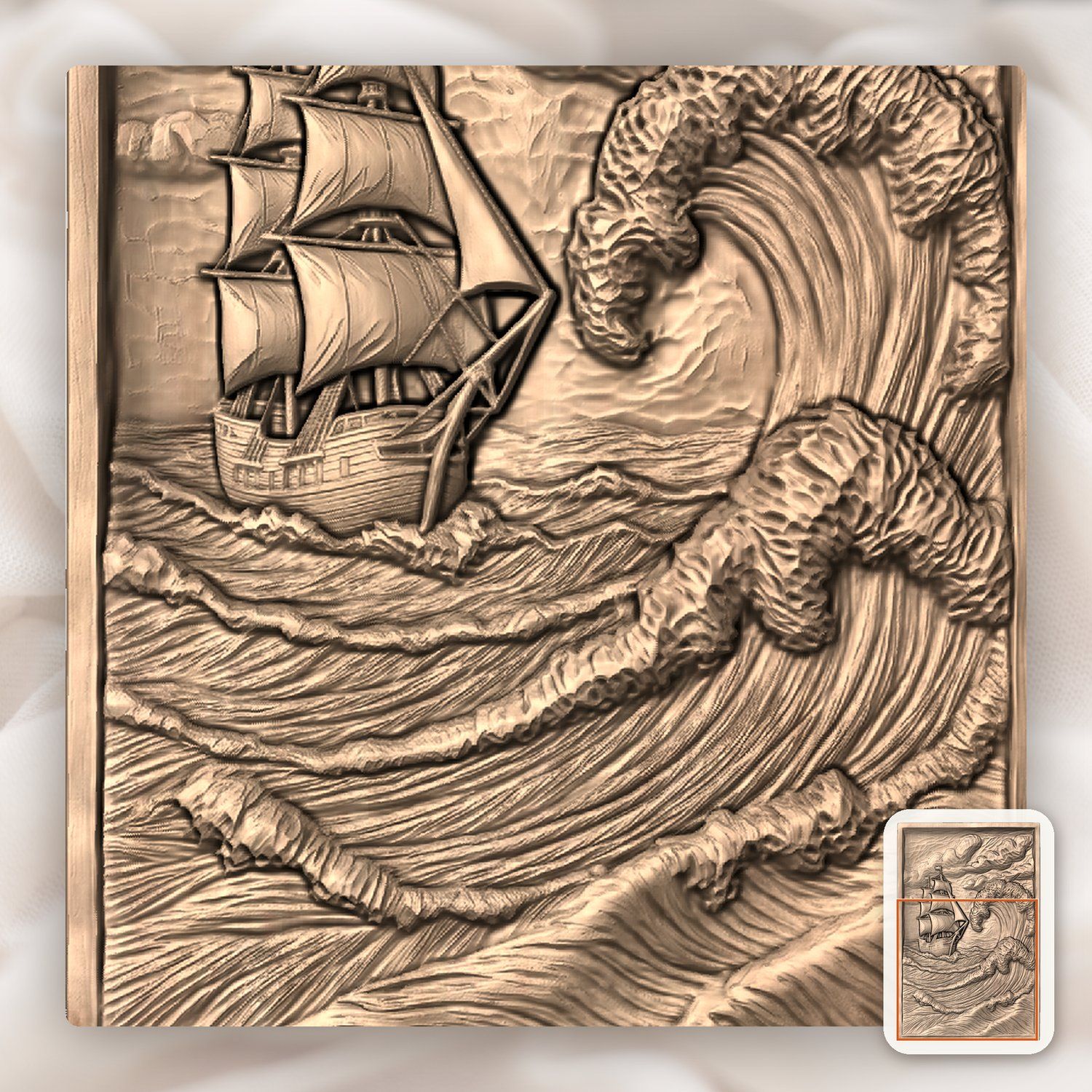 Tall Ship Stormy Sea Wave CNC Relief STL bas-relief STL — view 8