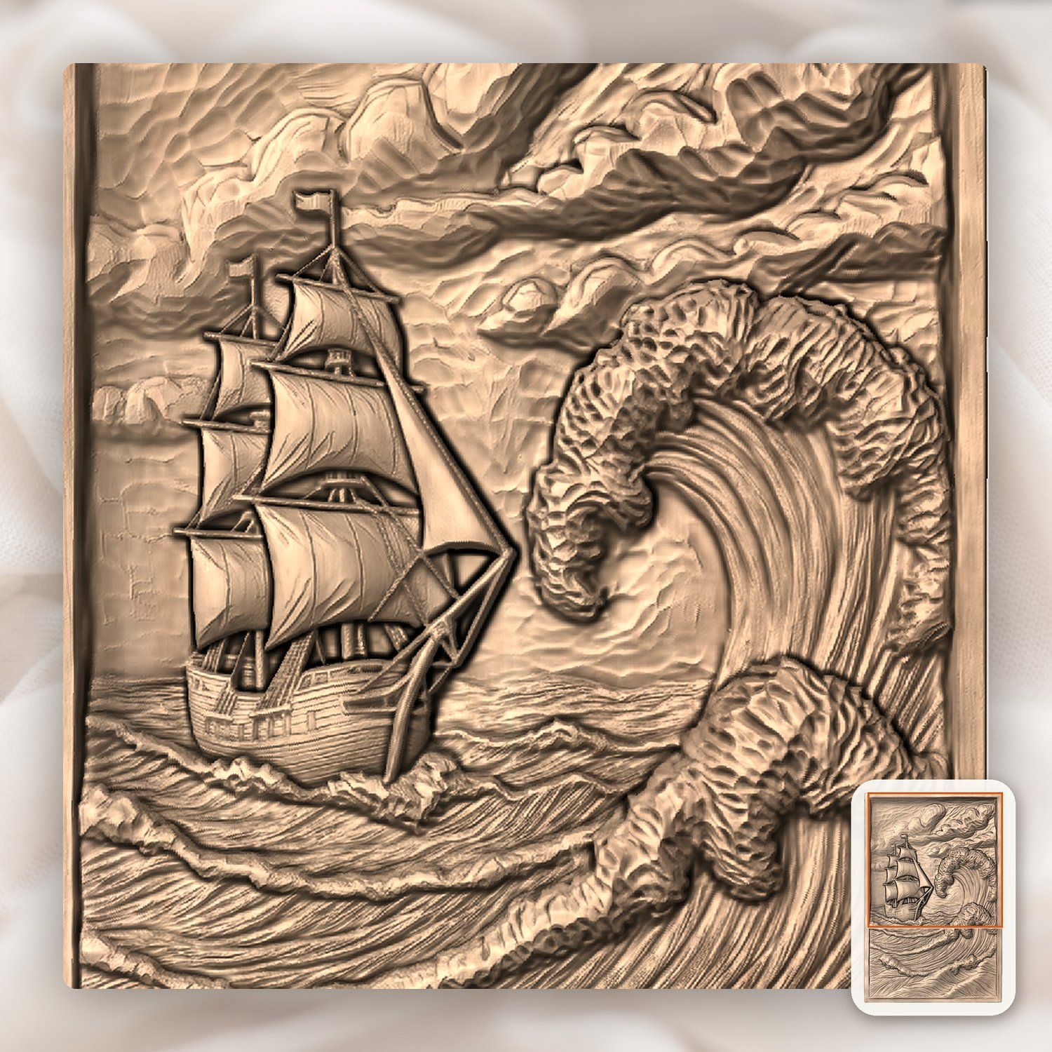 Tall Ship Stormy Sea Wave CNC Relief STL bas-relief STL — view 9