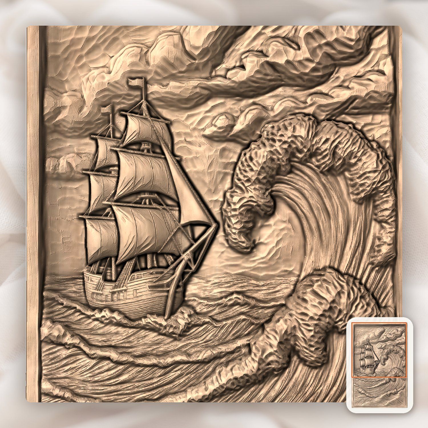 Tall Ship Stormy Sea Wave CNC Relief STL bas-relief STL — view 10