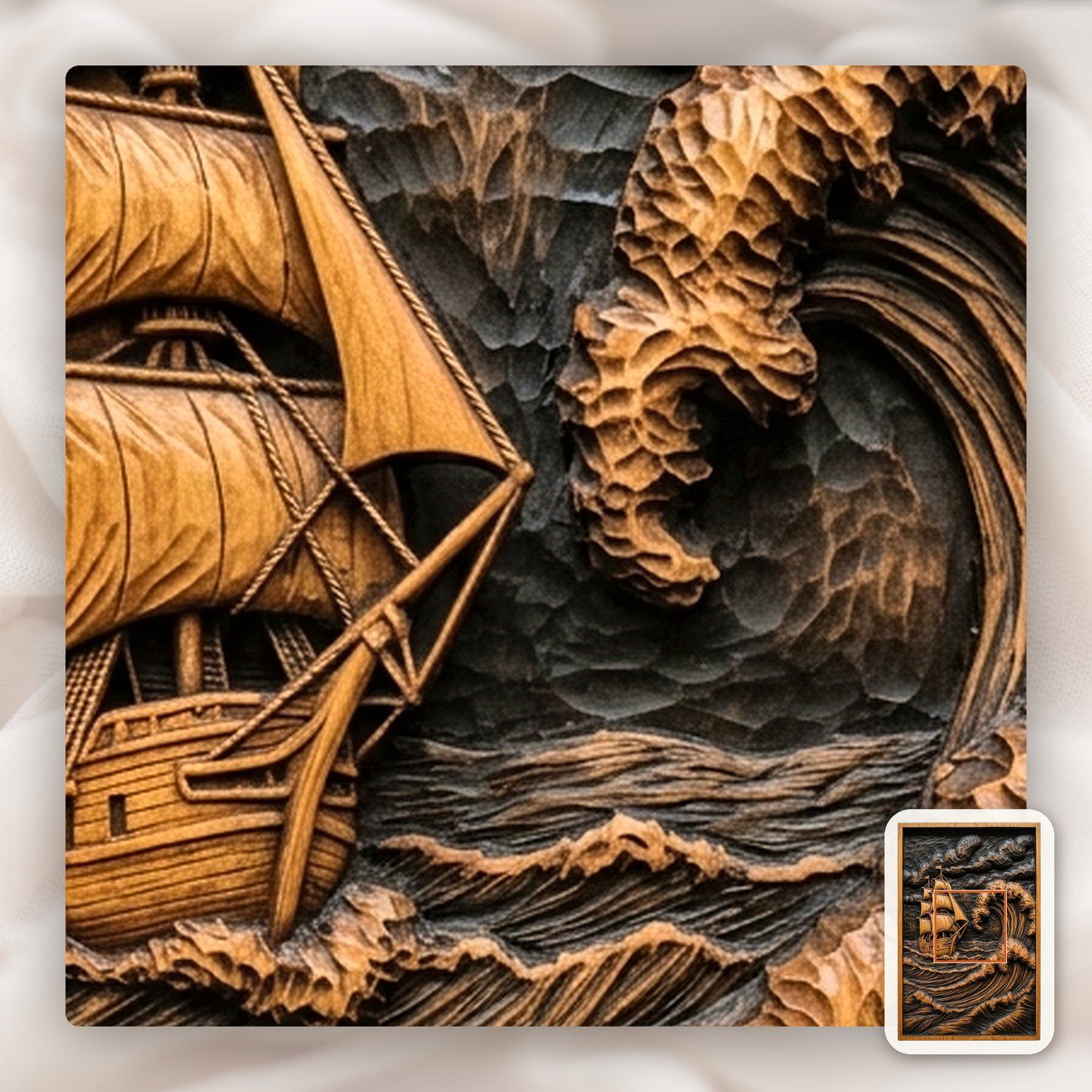 Tall Ship Stormy Sea Wave CNC Relief STL bas-relief STL — view 11