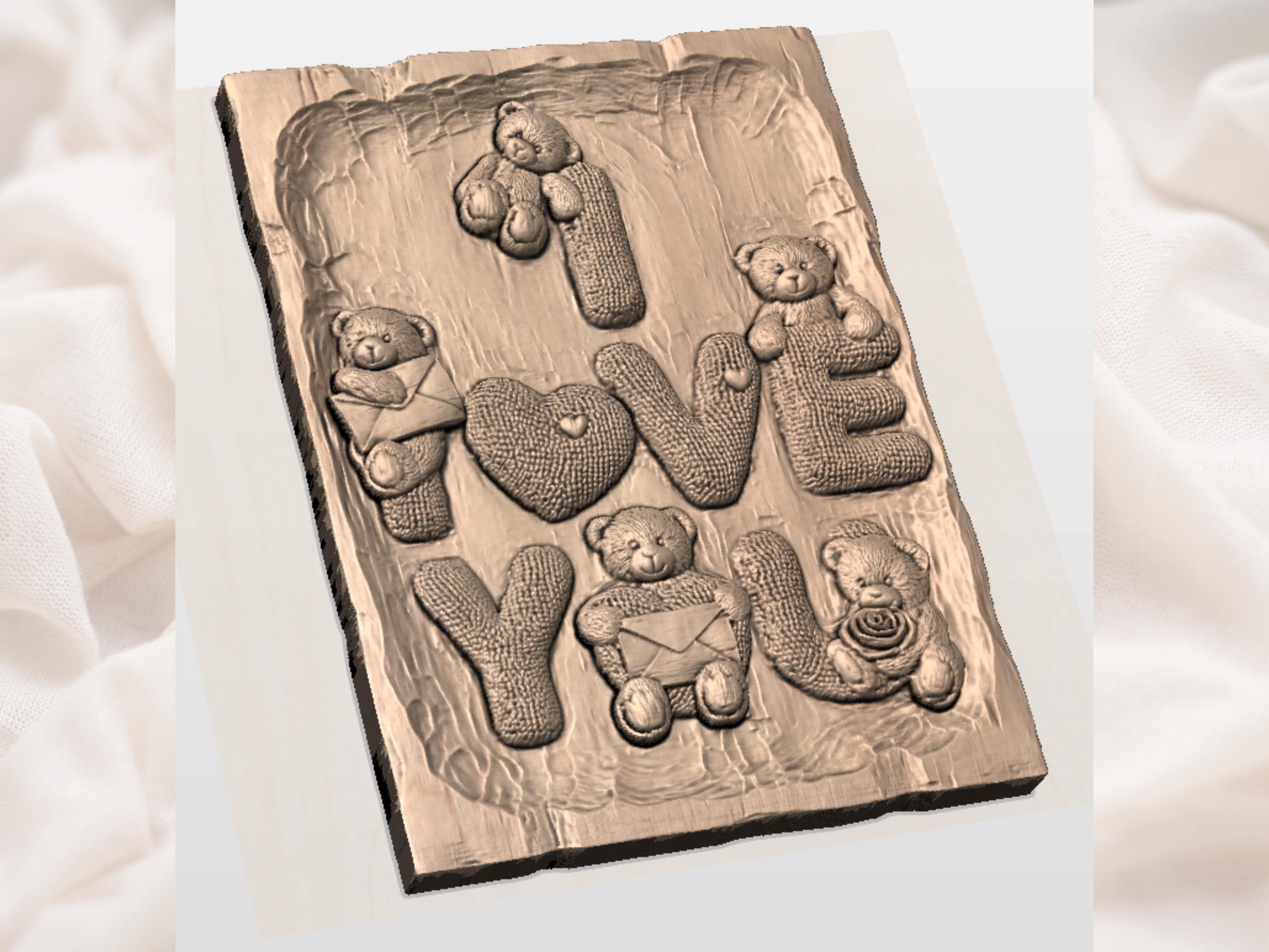 Teddy Bears "I Love You" Knitted Letters Bas-Relief STL bas-relief STL — view 2